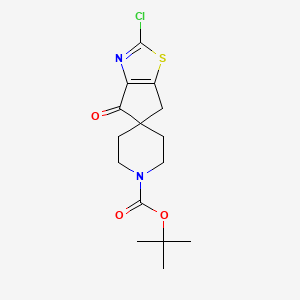 molecular formula C15H19ClN2O3S B13932087 tert-Butyl 2-chloro-4-oxo-4,6-dihydrospiro[cyclopenta[d]thiazole-5,4'-piperidine]-1'-carboxylate 