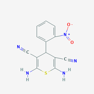 molecular formula C13H9N5O2S B13932617 2,6-diamino-4-(2-nitrophenyl)-4H-thiopyran-3,5-dicarbonitrile CAS No. 333759-71-0