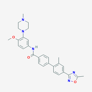 molecular formula C29H31N5O3 B139328 2'-Methyl-4'-(5-methyl-(1,2,4)-oxadiazol-3-yl)biphenyl-4-carboxylic acid (4-methoxy-3-(4-methylpiperazin-1-yl)phenyl)amide CAS No. 148672-13-3