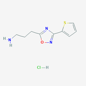 molecular formula C9H12ClN3OS B1393306 3-(3-(Thiophen-2-yl)-1,2,4-oxadiazol-5-yl)propan-1-amine hydrochloride CAS No. 1286708-64-2