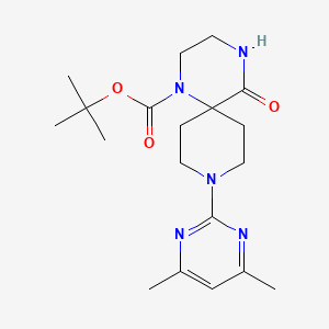 molecular formula C19H29N5O3 B13933095 Tert-butyl 9-(4,6-dimethylpyrimidin-2-yl)-5-oxo-1,4,9-triazaspiro[5.5]undecane-1-carboxylate 