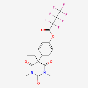 molecular formula C18H15F7N2O5 B13933516 Butanoic acid, 2,2,3,3,4,4,4-heptafluoro-, 4-(5-ethylhexahydro-1,3-dimethyl-2,4,6-trioxo-5-pyrimidinyl)phenyl ester CAS No. 55429-88-4
