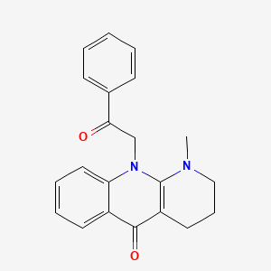 molecular formula C21H20N2O2 B13933529 Pyrido(2,3-b)quinolin-5-one, 1,2,3,4,5,10-hexahydro-1-methyl-10-phenacyl- CAS No. 60315-51-7