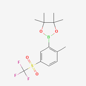 molecular formula C14H18BF3O4S B1393467 4,4,5,5-Tetramethyl-2-(2-methyl-5-((trifluoromethyl)sulfonyl)phenyl)-1,3,2-dioxaborolane CAS No. 1150271-69-4