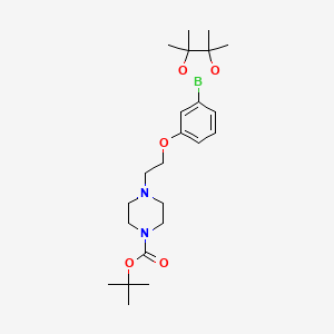 molecular formula C23H37BN2O5 B1393497 Tert-butyl 4-{2-[3-(4,4,5,5-tetramethyl[1,3,2]dioxaborolan-2-YL)phenoxy]ethyl}piperazine-1-carboxylate CAS No. 1310383-29-9