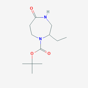 molecular formula C12H22N2O3 B1393542 叔丁基 2-乙基-5-氧代-1,4-二氮杂环戊烷-1-羧酸盐 CAS No. 1255147-08-0