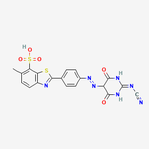 molecular formula C19H13N7O5S2 B13935949 2-(4-((2-(Cyanoimino)hexahydro-4,6-dioxopyrimidin-5-yl)azo)phenyl)-6-methylbenzothiazole-7-sulphonic acid CAS No. 55067-14-6