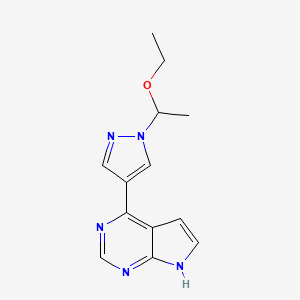 molecular formula C13H15N5O B13936024 4-(1-(1-Ethoxyethyl)-1H-pyrazol-4-yl)-7H-pyrrolo[2,3-d]pyrimidine 