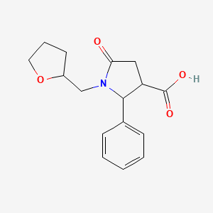 molecular formula C16H19NO4 B1393629 5-Oxo-2-phenyl-1-((tetrahydrofuran-2-yl)methyl)pyrrolidine-3-carboxylic acid CAS No. 1290720-65-8