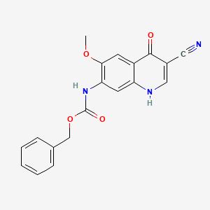 molecular formula C19H15N3O4 B13936296 Carbamic acid, (3-cyano-1,4-dihydro-6-methoxy-4-oxo-7-quinolinyl)-, phenylmethyl ester (9CI) 