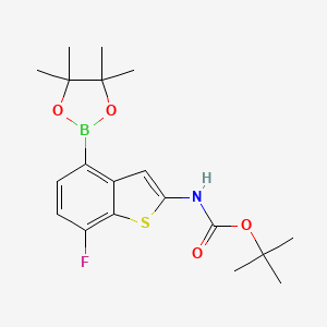 molecular formula C19H25BFNO4S B13936782 tert-Butyl (7-fluoro-4-(4,4,5,5-tetramethyl-1,3,2-dioxaborolan-2-yl)benzo[b]thiophen-2-yl)carbamate 