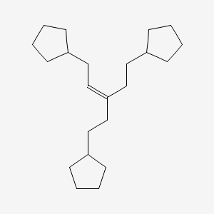 molecular formula C22H38 B13936786 Cyclopentane, 1,1'-(3-(2-cyclopentylethylidene)-1,5-pentanediyl)bis- CAS No. 54934-71-3