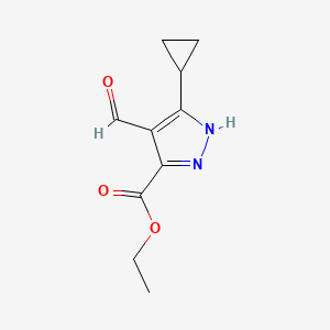 molecular formula C10H12N2O3 B13936962 Ethyl 5-cyclopropyl-4-formyl-1H-pyrazole-3-carboxylate 
