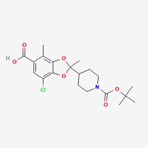 molecular formula C20H26ClNO6 B13937092 2-{1-[(Tert-butoxy)carbonyl]piperidin-4-yl}-7-chloro-2,4-dimethyl-1,3-benzodioxole-5-carboxylic acid 