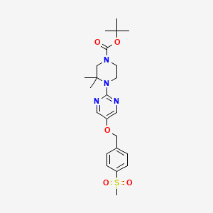 molecular formula C23H32N4O5S B13937558 Tert-butyl 3,3-dimethyl-4-(5-{[4-(methylsulfonyl)benzyl]oxy}pyrimidin-2-yl)piperazine-1-carboxylate 