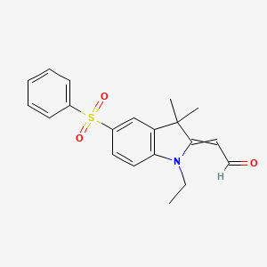 molecular formula C20H21NO3S B13938267 Acetaldehyde, (1-ethyl-1,3-dihydro-3,3-dimethyl-5-(phenylsulfonyl)-2H-indol-2-ylidene)- CAS No. 55203-66-2