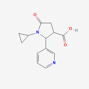 molecular formula C13H14N2O3 B1393828 1-环丙基-5-氧代-2-(吡啶-3-基)吡咯烷-3-羧酸 CAS No. 1219564-01-8
