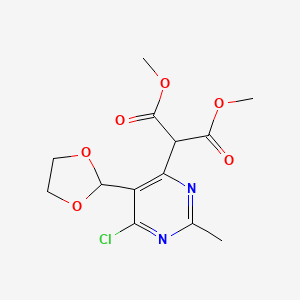 molecular formula C13H15ClN2O6 B13938311 Dimethyl 2-(6-chloro-5-(1,3-dioxolan-2-yl)-2-methylpyrimidin-4-yl)malonate 