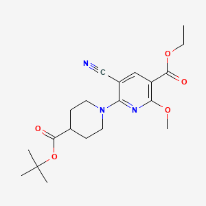 molecular formula C20H27N3O5 B13941383 Ethyl 6-[4-(tert-butoxycarbonyl)piperidin-1-yl]-5-cyano-2-methoxynicotinate 