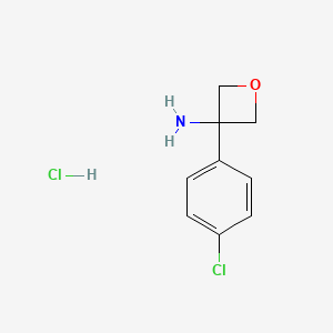 molecular formula C9H11Cl2NO B1394159 3-(4-Chlorophenyl)oxetan-3-amine hydrochloride CAS No. 1245782-61-9