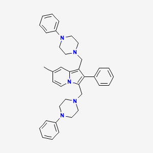 molecular formula C37H41N5 B13941709 Indolizine, 1,3-bis((4-phenyl-1-piperazinyl)methyl)-7-methyl-2-phenyl- CAS No. 58892-67-4
