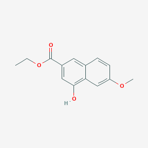molecular formula C14H14O4 B13941840 4-Hydroxy-6-methoxy-2-naphthalenecarboxylic acid ethyl ester CAS No. 538343-03-2