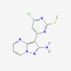 molecular formula C11H9ClN6S B13941880 3-(6-Chloro-2-(methylthio)pyrimidin-4-yl)pyrazolo[1,5-a]pyrimidin-2-amine 