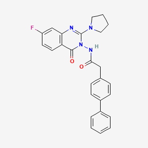 molecular formula C26H23FN4O2 B13941918 2-biphenyl-4-yl-N-(7-fluoro-4-oxo-2-pyrrolidin-1-yl-4H-quinazolin-3-yl)acetamide 