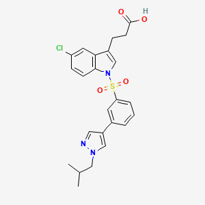 molecular formula C24H24ClN3O4S B13942335 3-{5-Chloro-1-[3-(1-isobutyl-1h-pyrazol-4-yl)-benzenesulfonyl]-1h-indol-3-yl}-propionic acid 
