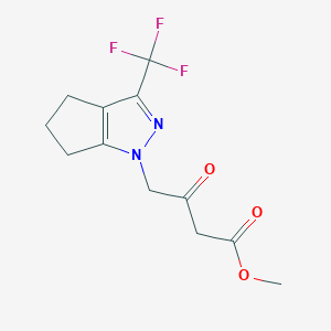 molecular formula C12H13F3N2O3 B1394261 Methyl 3-oxo-4-(3-(trifluoromethyl)-5,6-dihydrocyclopenta[c]pyrazol-1(4H)-yl)butanoate CAS No. 1229625-08-4