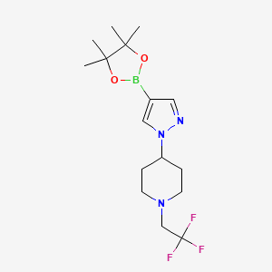 molecular formula C16H25BF3N3O2 B13942914 4-[4-(4, 4,5,5-Tetramethyl-1,3,2-d ioxaborolan-2-yl)-pyrazol-1-yl]-1-(2,2,2-trifluoroethyl)-piperidine 