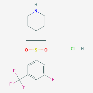 molecular formula C15H20ClF4NO2S B1394296 4-(2-((3-Fluoro-5-(trifluoromethyl)phenyl)sulfonyl)propan-2-yl)piperidine hydrochloride CAS No. 1245784-26-2