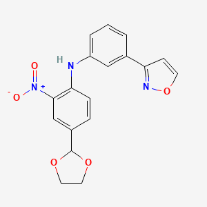 molecular formula C18H15N3O5 B13943321 4-(2-Dioxolanyl)-2-nitro-n-(3-(3-isoxazolyl)phenyl)aniline 