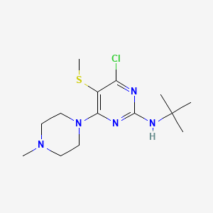 molecular formula C14H24ClN5S B13943426 Pyrimidine, 4-chloro-2-(tert-butylamino)-6-(4-methylpiperazino)-5-methylthio- CAS No. 55477-20-8