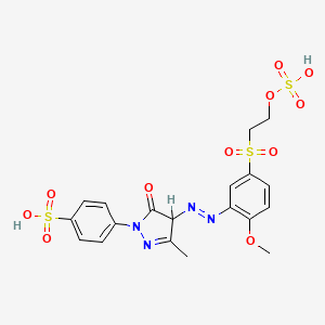 molecular formula C19H20N4O11S3 B13943692 4-{4-[(e)-(2-Methoxy-5-{[2-(sulfooxy)ethyl]sulfonyl}phenyl)diazenyl]-3-methyl-5-oxo-4,5-dihydro-1h-pyrazol-1-yl}benzenesulfonic acid CAS No. 56892-20-7