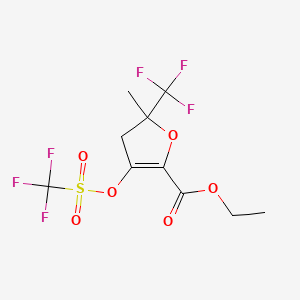 molecular formula C10H10F6O6S B13944206 Ethyl 4,5-dihydro-5-methyl-5-(trifluoromethyl)-3-[[(trifluoromethyl)sulfonyl]oxy]-2-furancarboxylate 