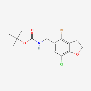 molecular formula C14H17BrClNO3 B13944466 tert-Butyl ((4-bromo-7-chloro-2,3-dihydrobenzofuran-5-yl)methyl)carbamate 
