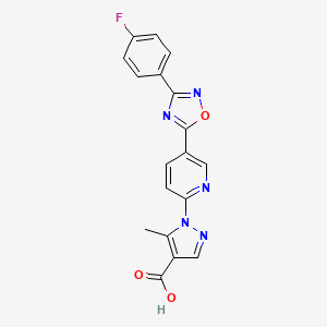 molecular formula C18H12FN5O3 B1394467 1-{5-[3-(4-fluorophenyl)-1,2,4-oxadiazol-5-yl]pyridin-2-yl}-5-methyl-1H-pyrazole-4-carboxylic acid CAS No. 1326856-71-6