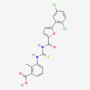 molecular formula C20H14Cl2N2O4S B13945033 3-[[5-(2,5-Dichlorophenyl)furan-2-carbonyl]carbamothioylamino]-2-methylbenzoic acid CAS No. 586392-37-2