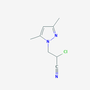 molecular formula C8H10ClN3 B1394556 2-chloro-3-(3,5-dimethyl-1H-pyrazol-1-yl)propanenitrile CAS No. 1338495-27-4