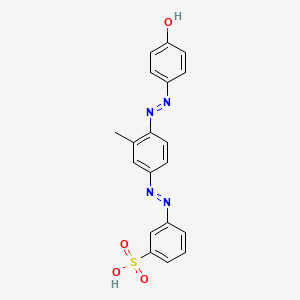 molecular formula C19H16N4O4S B13946320 Benzenesulfonic acid, 3-((4-((4-hydroxyphenyl)azo)-3-methylphenyl)azo)- CAS No. 63216-99-9