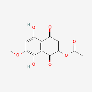 molecular formula C13H10O7 B13946659 (5,8-Dihydroxy-7-methoxy-1,4-dioxonaphthalen-2-yl) acetate CAS No. 54725-00-7