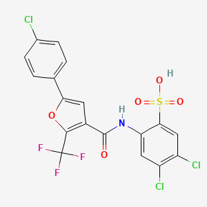 molecular formula C18H9Cl3F3NO5S B13947523 4,5-Dichloro-2-{[5-(4-chloro-phenyl)-2-trifluoromethyl-furan-3-carbonyl]-amino}-benzenesulfonic acid 
