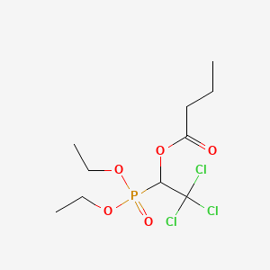 molecular formula C10H18Cl3O5P B13948295 Phosphonic acid, (2,2,2-trichloro-1-hydroxyethyl)-, diethyl ester, butyrate CAS No. 53102-27-5