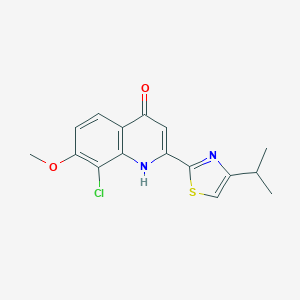 molecular formula C16H15ClN2O2S B1394856 8-Chloro-2-(4-isopropylthiazol-2-yl)-7-methoxyquinolin-4-ol CAS No. 923289-39-8
