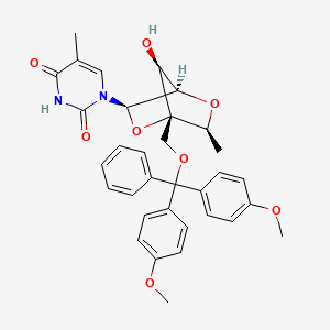 molecular formula C33H34N2O8 B13950063 1-(2,5-Anhydro-4-{[bis(4-methoxyphenyl)(phenyl)methoxy]methyl}-6-deoxy-alpha-L-mannofuranosyl)-5-methylpyrimidine-2,4(1H,3H)-dione CAS No. 1197033-21-8