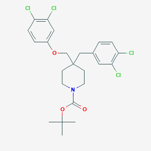 molecular formula C24H27Cl4NO3 B13950592 Tert-butyl 4-(3,4-dichlorobenzyl)-4-((3,4-dichlorophenoxy)methyl)piperidine-1-carboxylate 