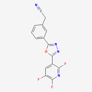 molecular formula C15H7F3N4O B13951046 (3-{5-[2,5,6-Trifluoro-pyridine-3-yl]-[1,3,4]oxadiazole-2-yl}-phenyl)-acetonitrile 
