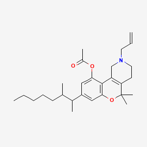 molecular formula C28H41NO3 B13951522 1,2,3,4-Tetrahydro-5,5-dimethyl-8-(1,2-dimethylheptyl)-10-acetyloxy-2-(2-propenyl)-5H-[1]benzopyrano[4,3-c]pyridine CAS No. 58019-92-4