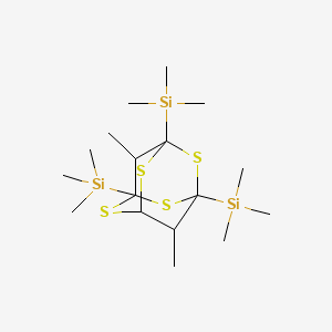molecular formula C17H36S4Si3 B13953668 Silane, (9,10-dimethyl-2,4,6,8-tetrathiatricyclo[3.3.1.1(3,7)]decane-1,3,5-triyl)tris[trimethyl- CAS No. 57289-38-0
